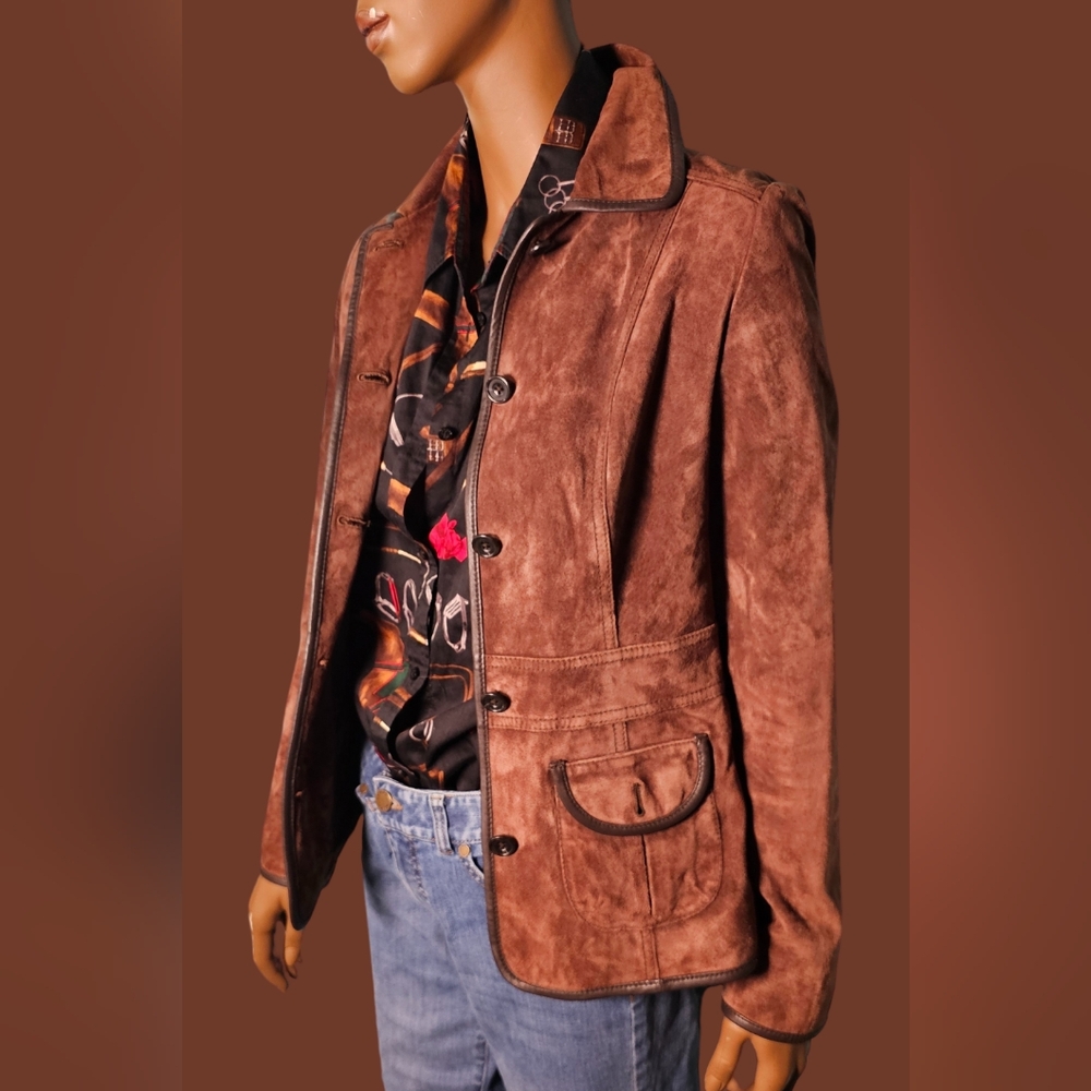 Vintage 1980s Seattle suede washable Eddie Bauer leather dark brown jacket/blaze